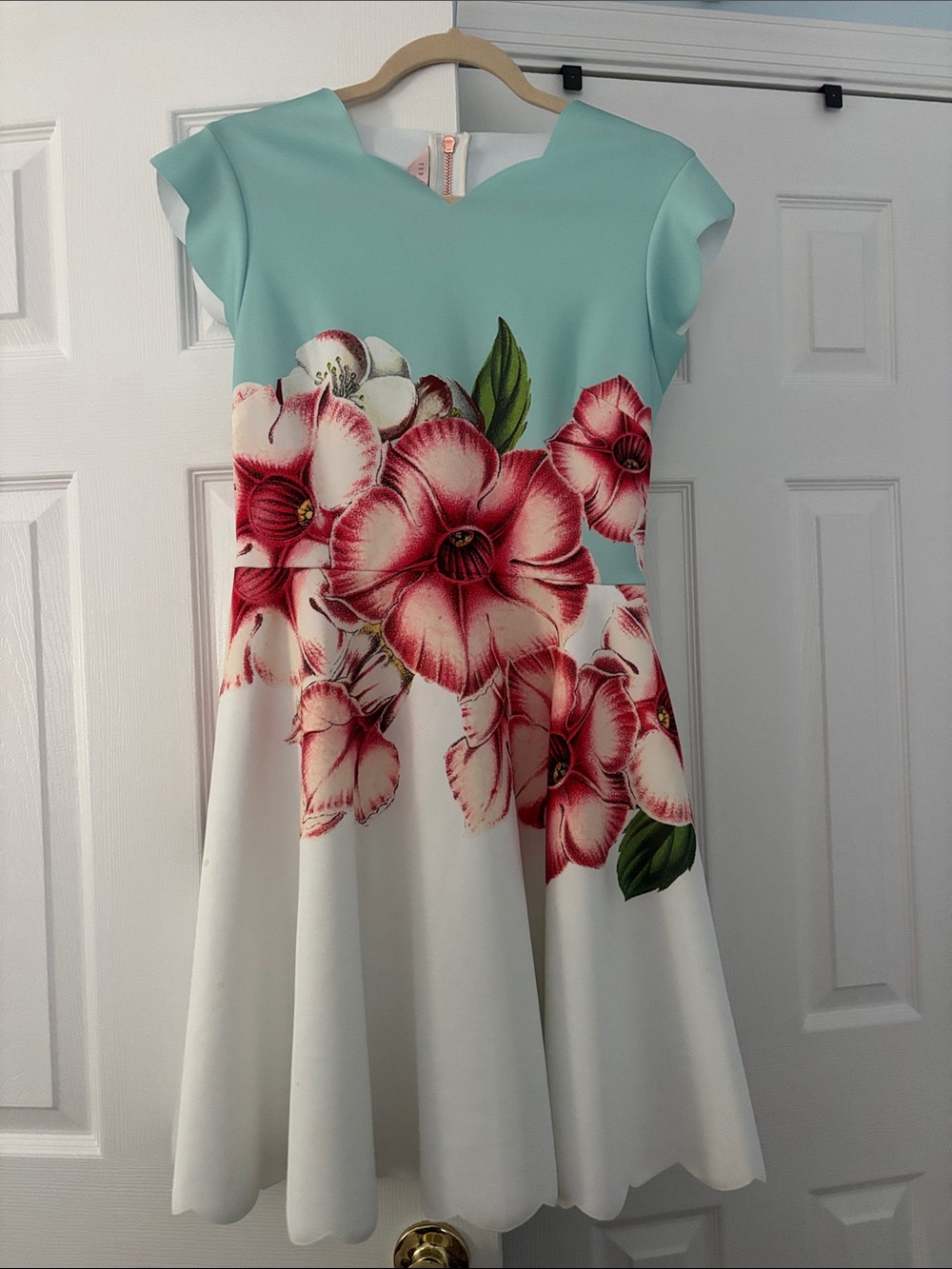 Ted Baker Mint, White & Pink Floral Fit-and-Flare Dress